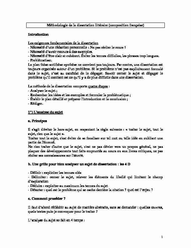 Méthodologie de la dissertation littéraire (composition française