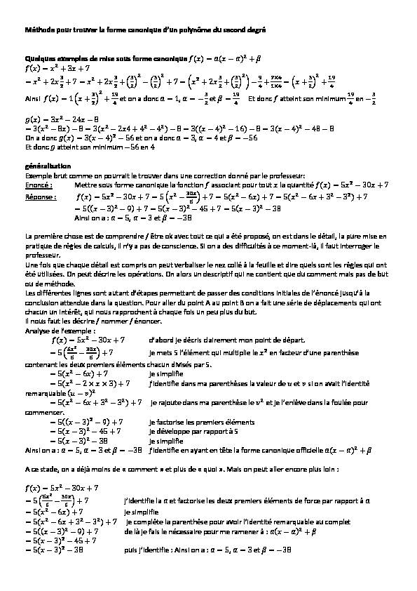 [PDF] Méthode pour trouver la forme canonique dun  - Dimension K
