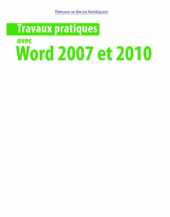 avec Word 2007 et 2010 - Numilog