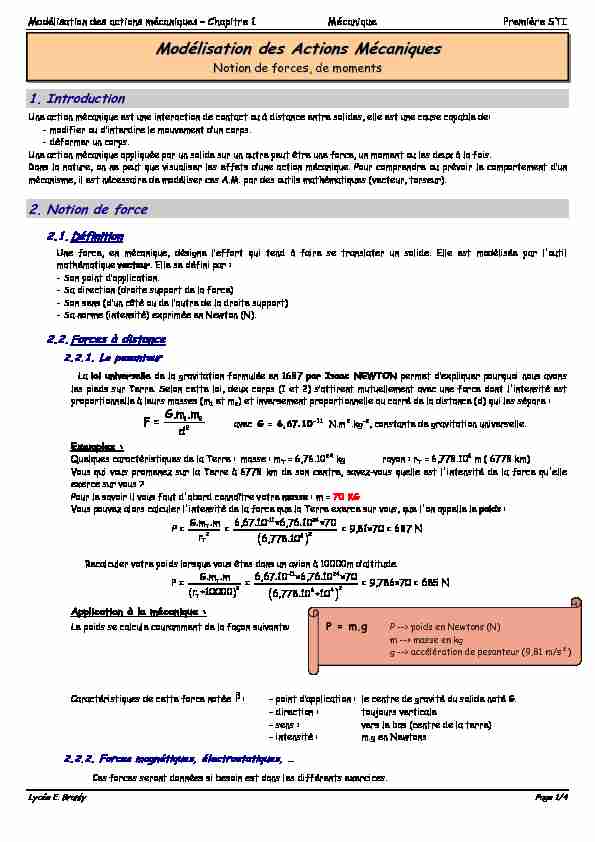 [PDF] Modélisation des Actions Mécaniques - GRANJON David