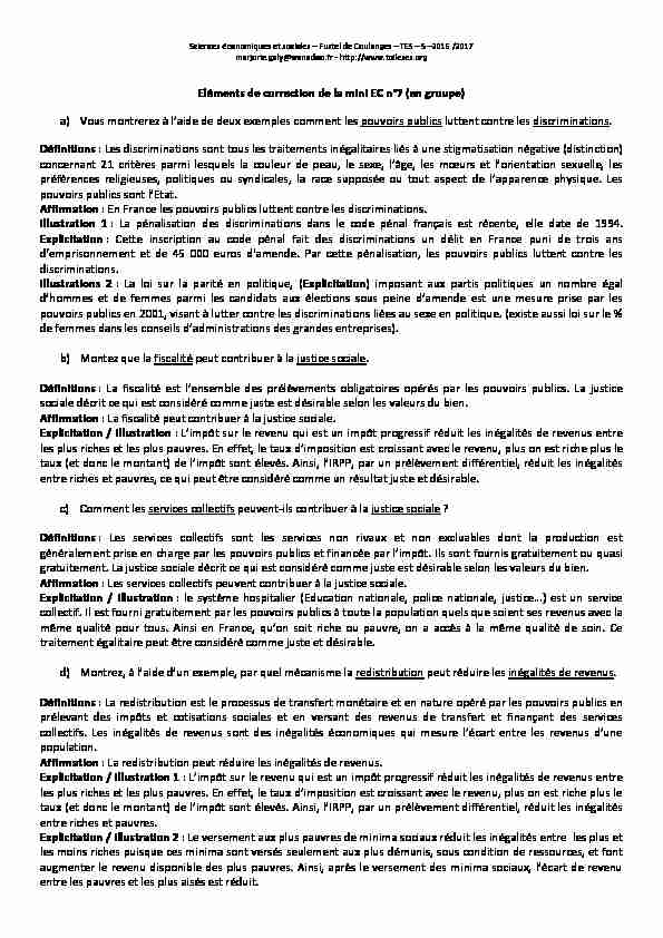 [PDF] Eléments de correction de la mini EC n°7 (en groupe) a  - Toile SES