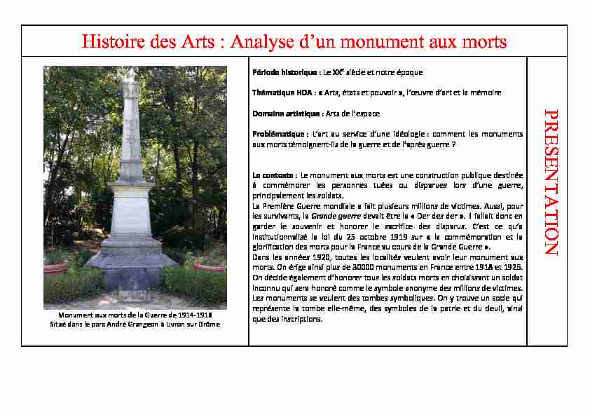 [PDF] Analyse dun monument aux morts PR E SE NTAT IO N