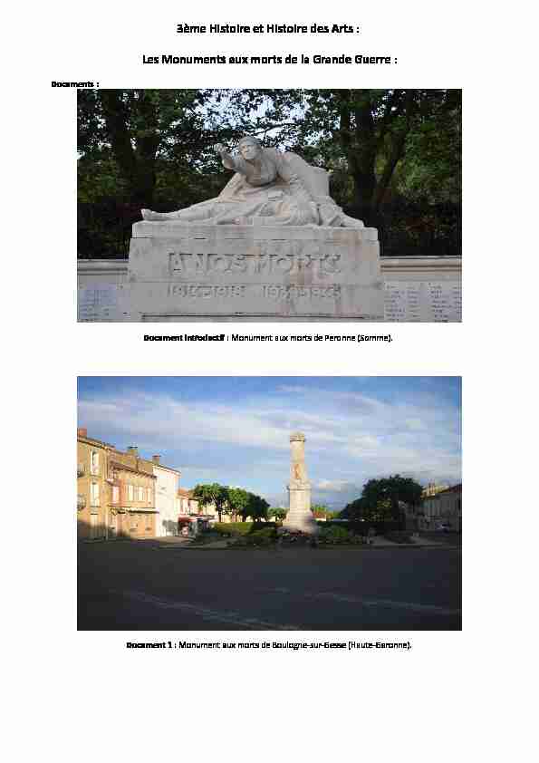 3ème Histoire et Histoire des Arts : Les Monuments aux morts de la