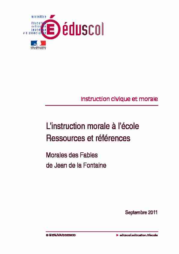 Instruction morale à lécole - Morales des Fables de J. de la Fontaine