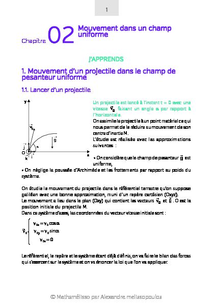 1. Mouvement dun projectile dans le champ de pesanteur uniforme