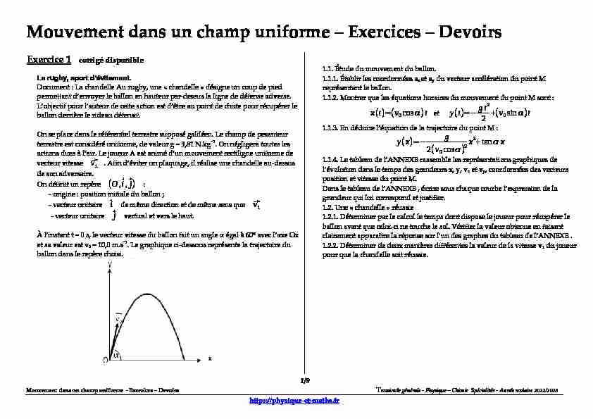 [PDF] Terminale S - Mouvement dans un champ uniforme - Exercices