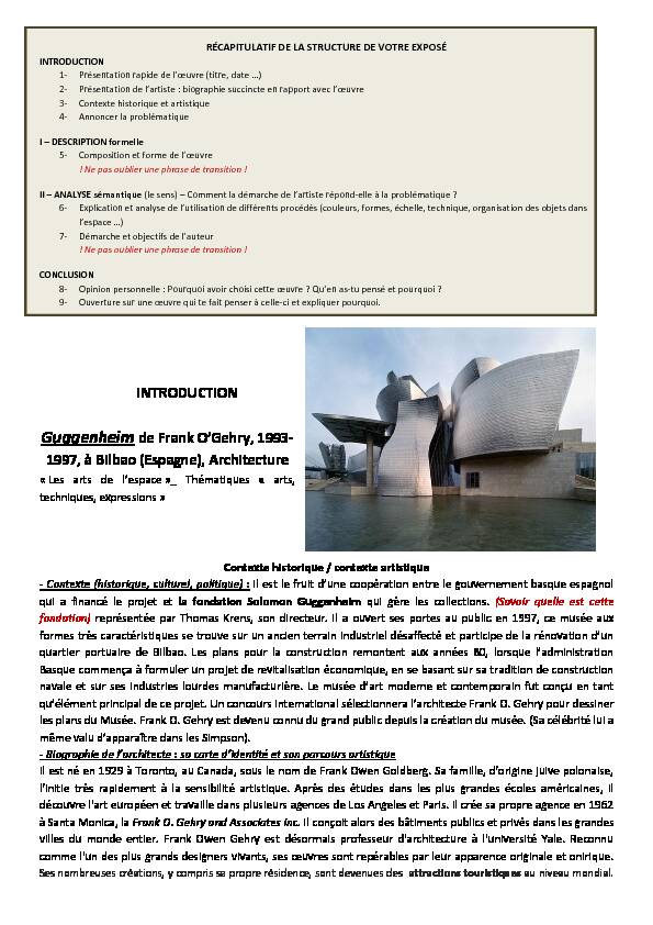 INTRODUCTION Guggenheim de Frank O'Gehry 1993