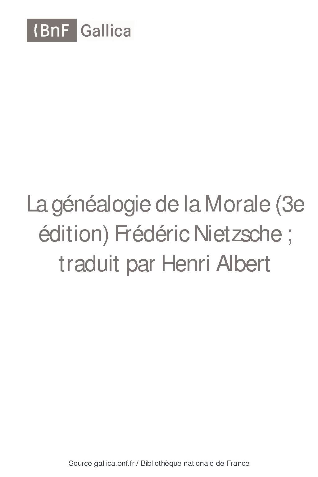 La généalogie de la Morale (3e édition) Frédéric Nietzsche