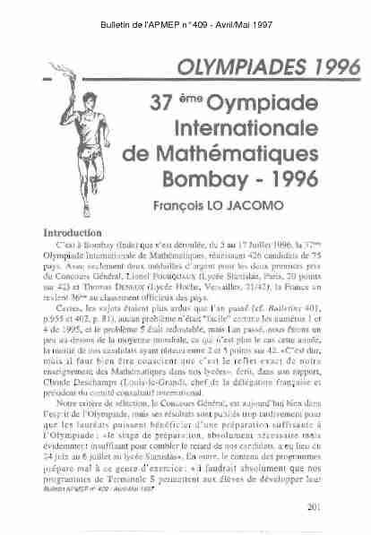 OLYMPIADES 1996 37 èmeOympiade Internationale de