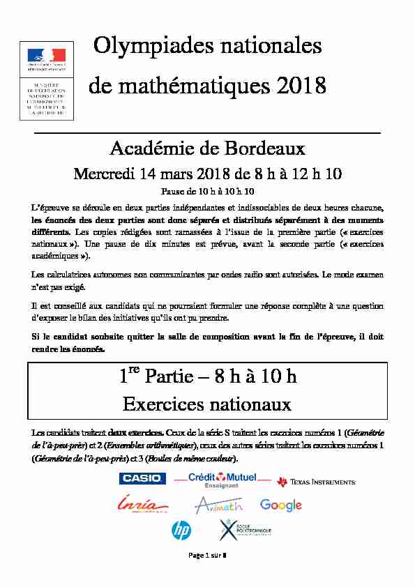 Olympiades nationales de mathématiques 2018