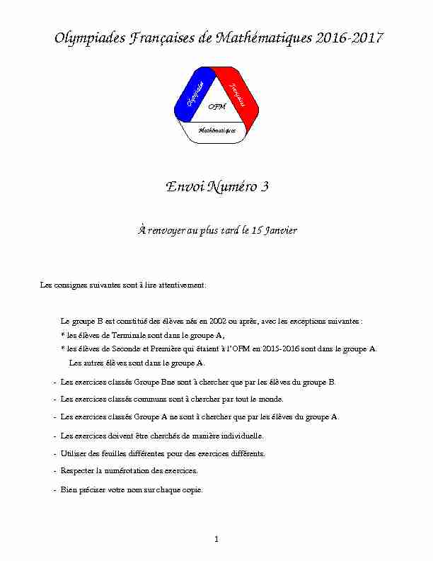 Olympiades Françaises de Mathématiques 2016-2017 Envoi