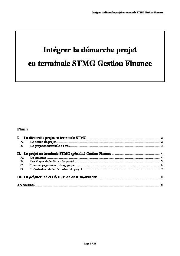 Intégrer la démarche projet en terminale STMG Gestion Finance