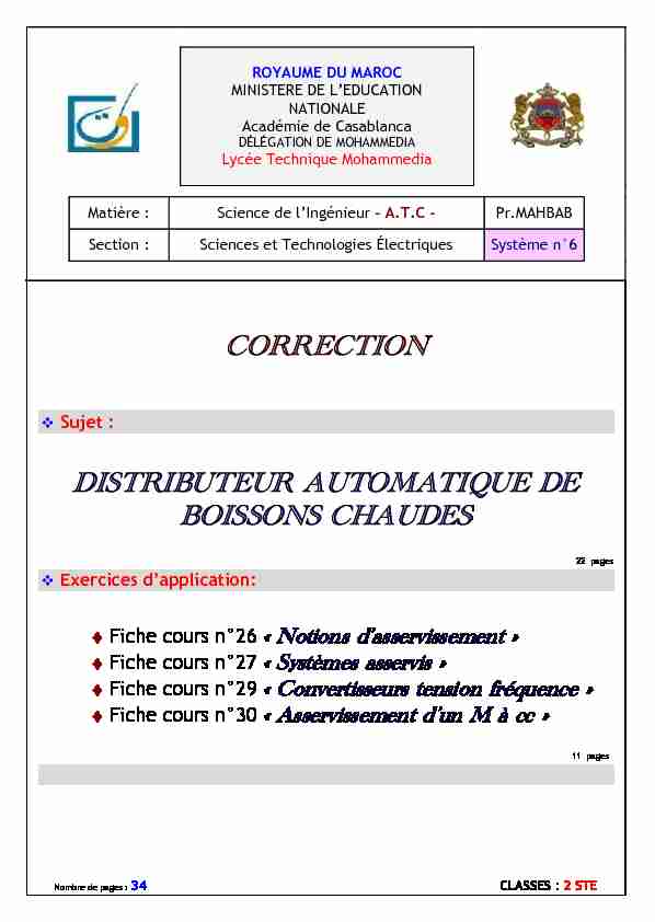 CORRECTION DISTRIBUTEUR AUTOMATIQUE DE BOISSONS