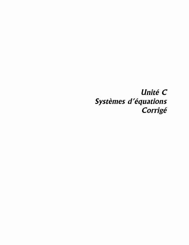 Unité C Systèmes d’équations Corrigé