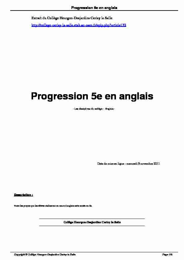 Progression 5e en anglais - académie de Caen
