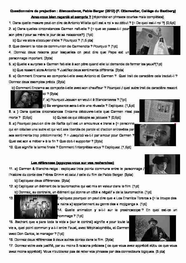 [PDF] Questionnaire de projection : Blancanieves, Pablo Berger (2012) (F