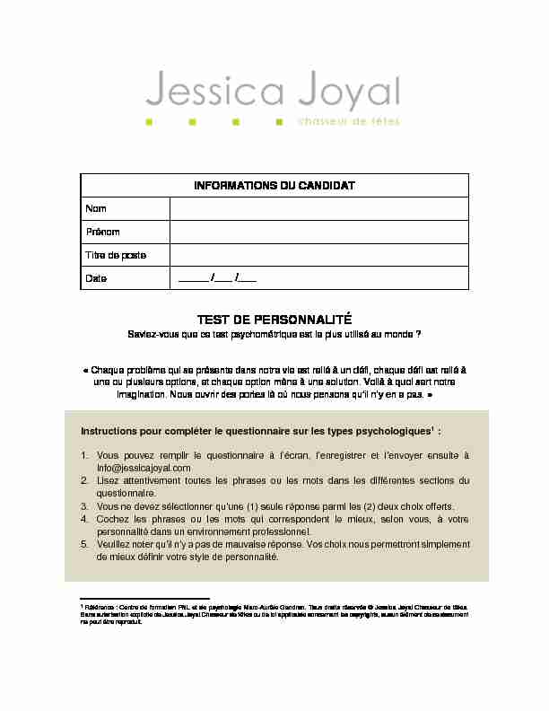 [PDF] Test de personnalité - Jessica Joyal