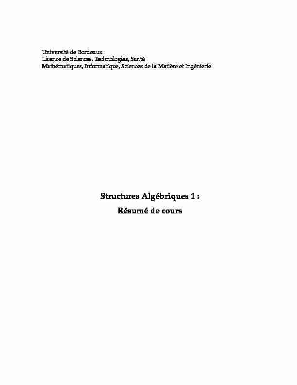 Structures Algébriques 1 : Résumé de cours
