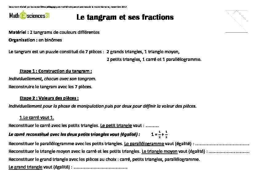 le tangram et ses fractions