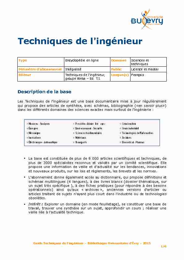 Techniques de l'ingénieur - Bibliothèque universitaire d'Évry