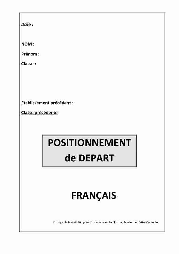 [PDF] POSITIONNEMENT de DEPART FRANÇAIS - Aix - Marseille