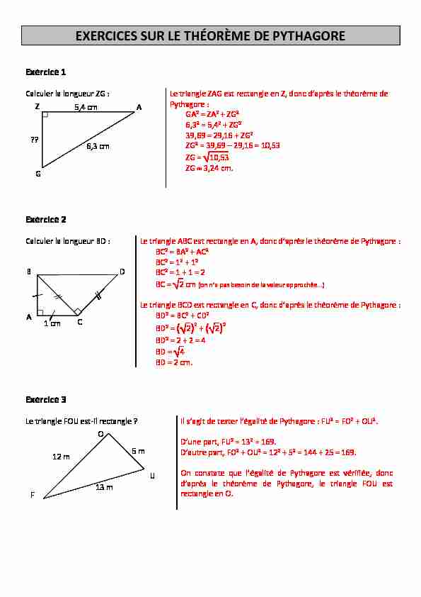 [PDF] EXERCICES SUR LE THÉORÈME DE PYTHAGORE PDF Pythagore.pdf
