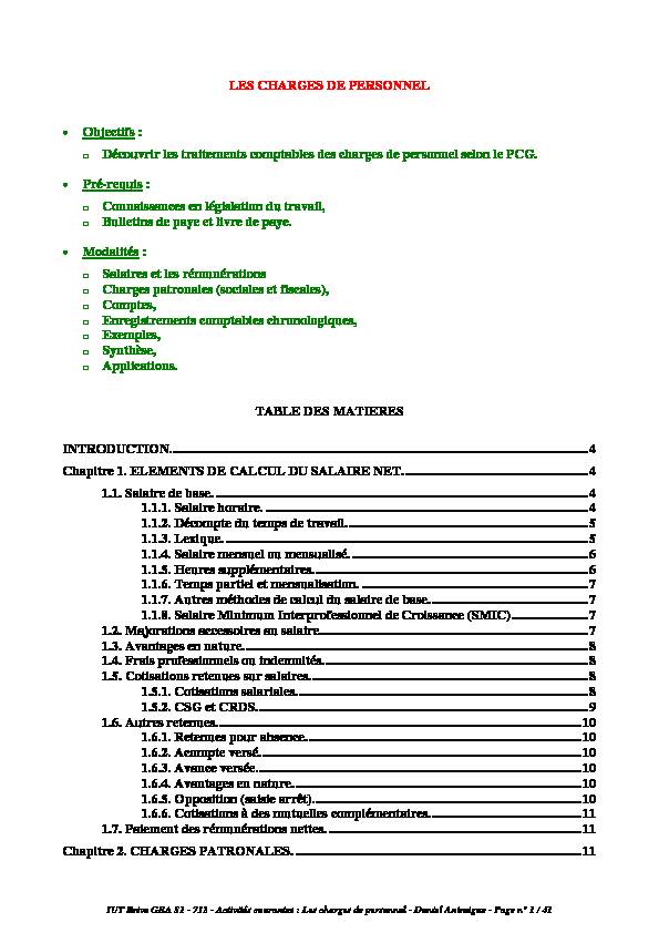 [PDF] LES CHARGES DE PERSONNEL Objectifs - IUTenligne