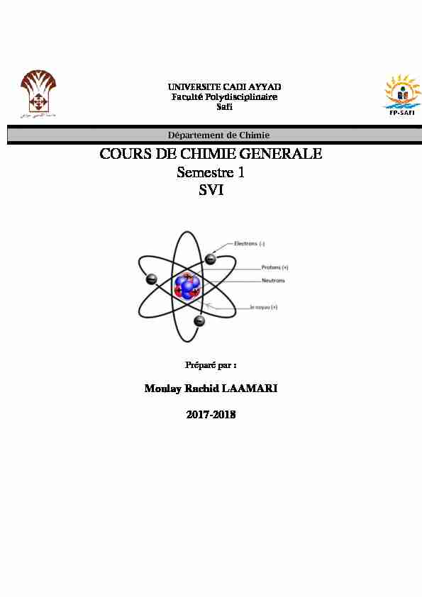 [PDF] COURS DE CHIMIE GENERALE Semestre 1 SVI - Université Cadi