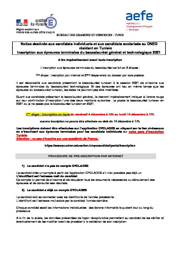 [PDF] Notice Inscriptions BAC 2021 - Institut français de Tunisie
