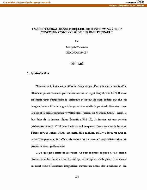 [PDF] LASPECT MORAL DANS LE RECUEIL DE CONTE  - CORE