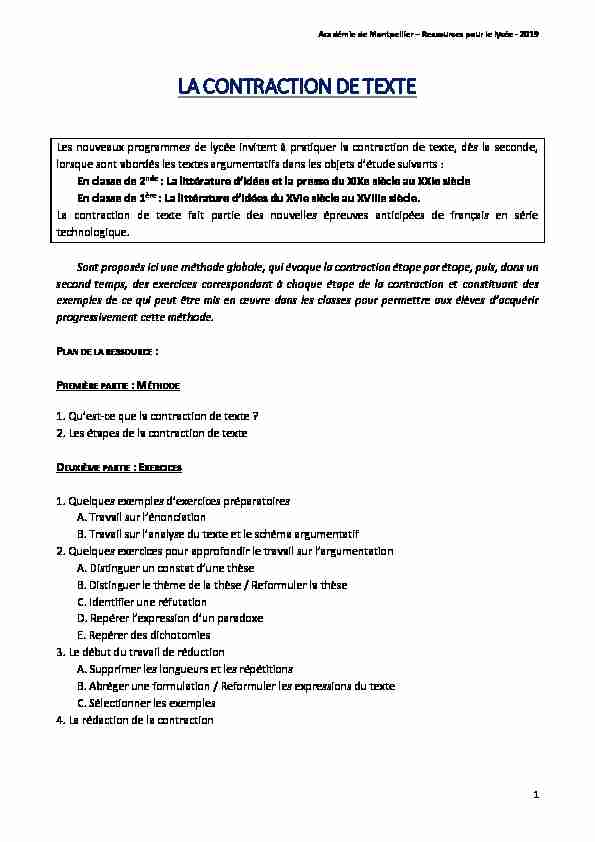 [PDF] Travailler la contraction de texte - Académie de Montpellier
