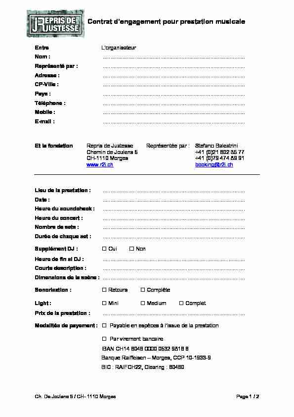 [PDF] Contrat dengagement pour prestation musicale - Repris de Justesse