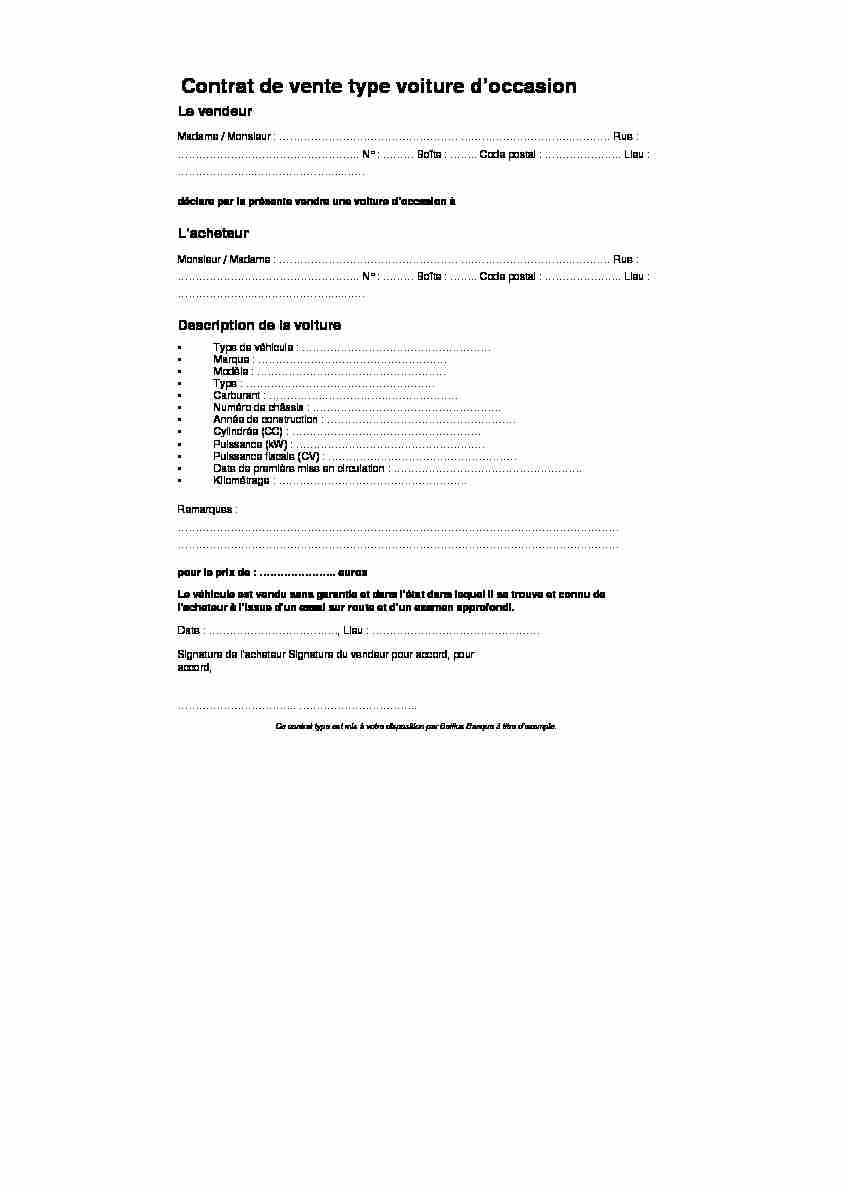 [PDF] Contrat de vente type voiture doccasion - Belfius