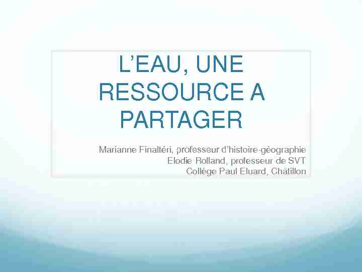 [PDF] LEAU, UNE RESSOURCE A PARTAGER - Histoire, Géographie