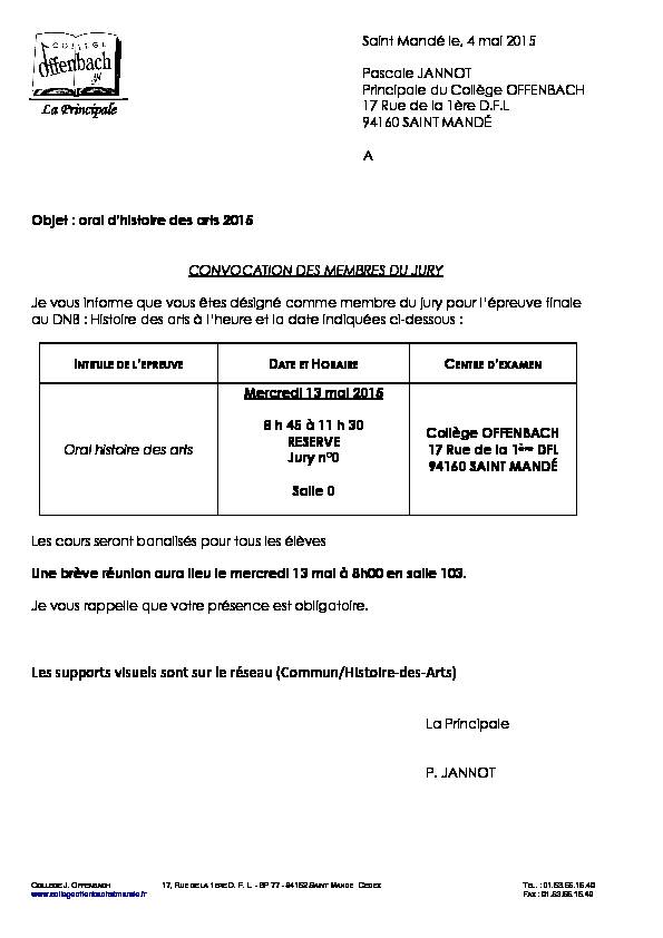 [PDF] convocation prof oral histoire des arts 2015 - COLLEGE J