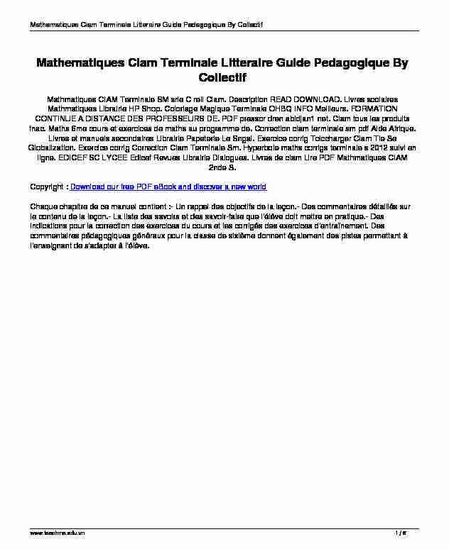 Mathematiques Ciam Terminale Litteraire Guide Pedagogique By