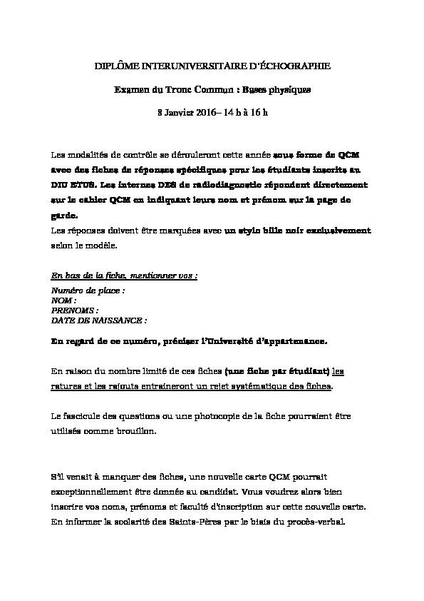 [PDF] DIPLÔME INTERUNIVERSITAIRE DÉCHOGRAPHIE Examen du