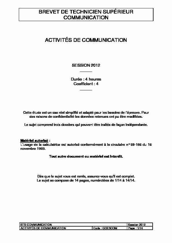 [PDF] BTS COMMUNICATION COE5COM NORMAL METR SUJET 2012