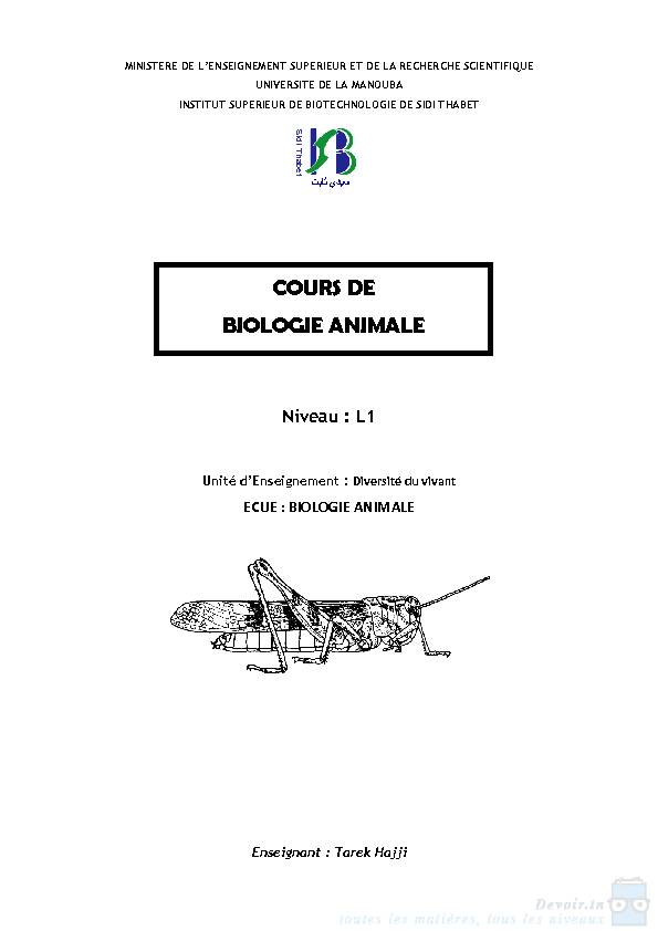 [PDF] COURS DE BIOLOGIE ANIMALE - DevoirTN