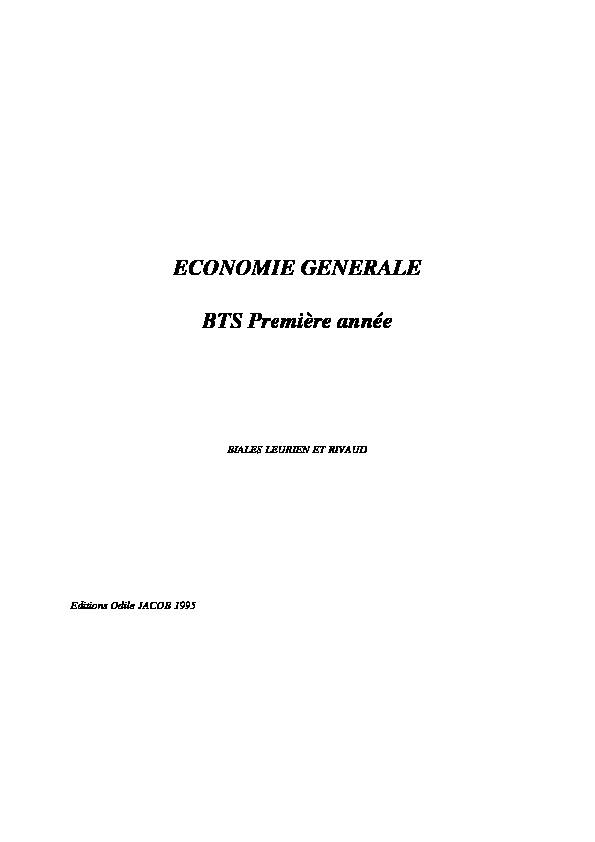[PDF] ECONOMIE GENERALE BTS Première année