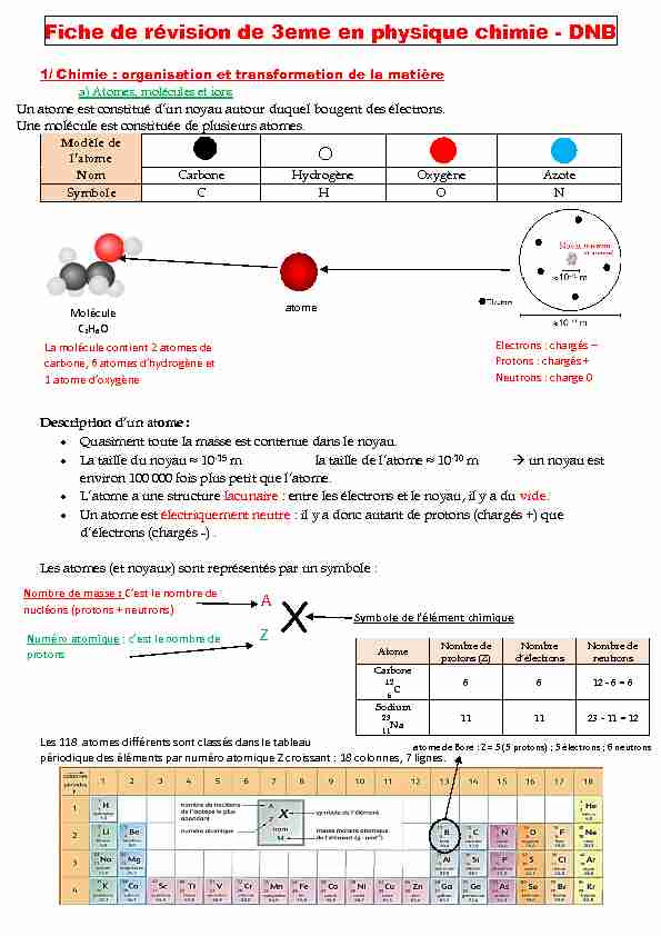 [PDF] Fiche de révision de 3eme en physique chimie - DNB