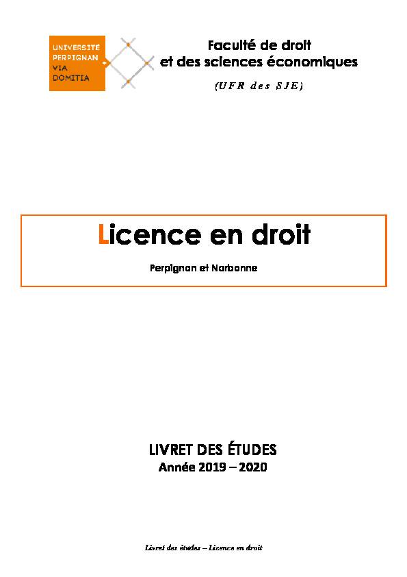 Livret des études Licence droit 2019-2020 - Perpignan