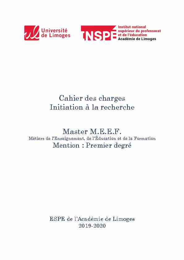 [PDF] Cahier des charges Initiation à la recherche Master MEEF