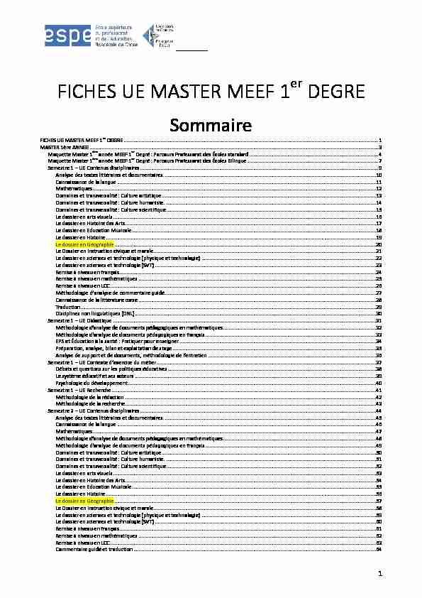 [PDF] FICHES UE MASTER MEEF 1 DEGRE - Authentification Università