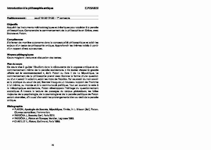 [PDF] Introduction à la philosophie antique CPESARESI Hermén  - UCLy