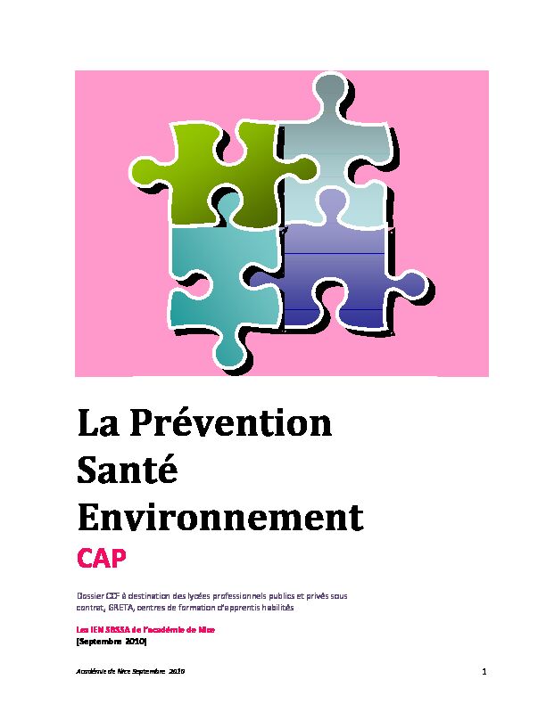 [PDF] La Prévention Santé Environnement - Académie de Nice