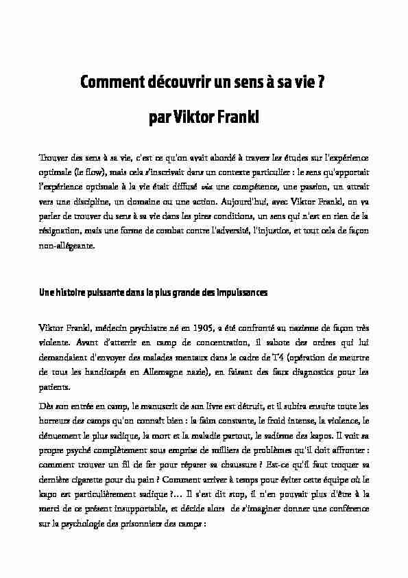 [PDF] Comment découvrir un sens à sa vie ? par Viktor Frankl