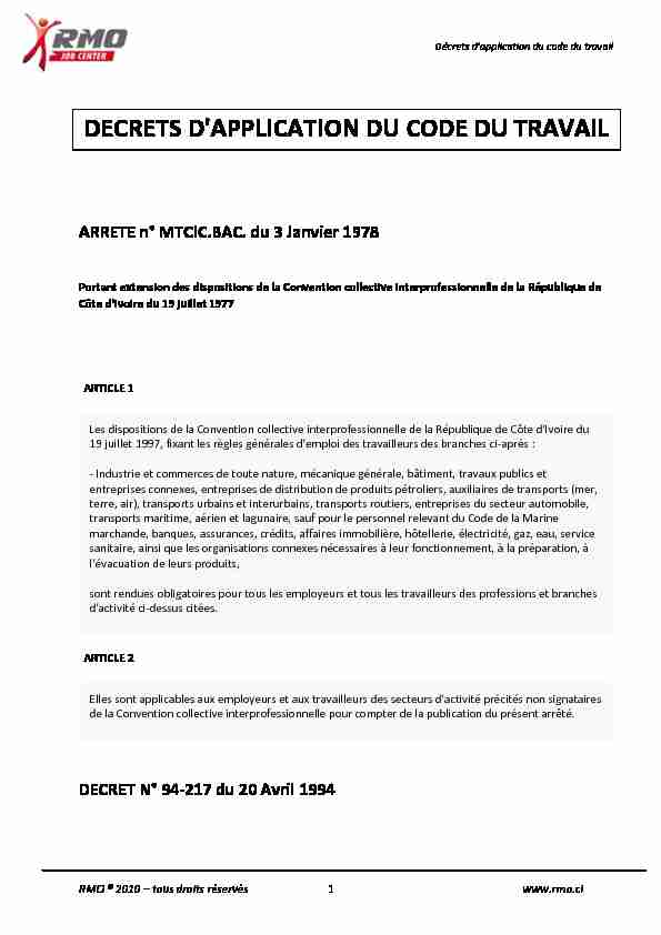 [PDF] DECRETS DAPPLICATION DU CODE DU TRAVAIL - rmo-jobcenter