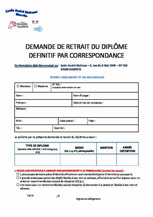 [PDF] DEMANDE DE RETRAIT DU DIPLÔME DEFINITIF PAR