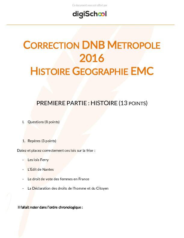 correction dnb metropole 2016 histoire geographie emc